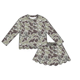 Preorder MOQ 5 pcs Each Style Hunting Camo Scallop Edge Girls Skorts Outfits