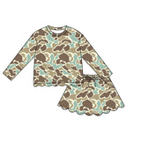 Preorder MOQ 5 pcs Each Style Hunting Camo Scallop Edge Girls Skorts Outfits