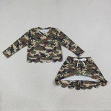 GLD1620 Hunting Camo Scallop Edge Yoga Girls Skorts Set