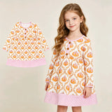 GLD1627 Fall Pumpkin Orange Pink Girl's Dress