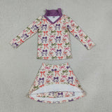 GLD1632 Bows Purple Yoga Girls Skorts Set