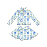 Preorder MOQ 5 pcs Each Style Fall Pumpkin Bows Yoga Pullover Girls Skorts Set