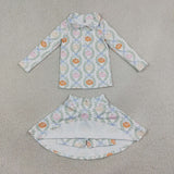 GLD1635 Fall Pumpkin Bows Yoga Girls Skorts Set