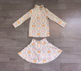 Preorder Samples GLD1635 Fall Pumpkin Bows Yoga Girls Skorts Set
