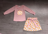 Preorder Samples GLD1641 Embroidery Fall Pumpkin Pink Girls Skirt Set