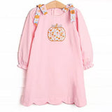 Preorder Samples GLD1642 Embroidery Fall Pumpkin Pink Girl's Dress