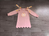 Preorder Samples GLD1642 Embroidery Fall Pumpkin Pink Girl's Dress