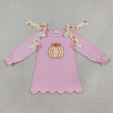 GLD1642 Embroidery Fall Pumpkin Pink Girl's Dress