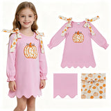 GLD1642 Embroidery Fall Pumpkin Pink Girl's Dress