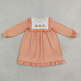 GLD1645 Embroidery Pumpkin Orange Ruffles Girl's Dress