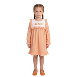 GLD1645 Embroidery Pumpkin Orange Ruffles Girl's Dress