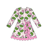 Preorder Samples GLD1651 Christmas Green Animals Yoga Scallop Edge Girl's Dress