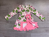 Preorder Samples GLD1651 Christmas Green Animals Yoga Scallop Edge Girl's Dress