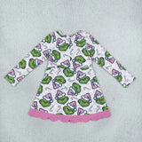 GLD1651 Christmas Green Animals Yoga Scallop Edge Girl's Dress