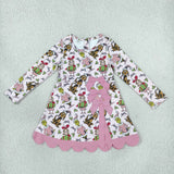 GLD1656 Christmas Green Animals Gift Bows Yoga Scallop Edge Girl's Dress