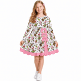 GLD1656 Christmas Green Animals Gift Bows Yoga Scallop Edge Girl's Dress