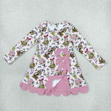 GLD1656 Christmas Green Animals Gift Bows Yoga Scallop Edge Girl's Dress