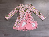 Preorder Samples GLD1656 Christmas Green Animals Gift Bows Yoga Scallop Edge Girl's Dress