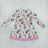 GLD1656 Christmas Green Animals Gift Bows Yoga Scallop Edge Girl's Dress