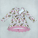 GLD1656 Christmas Green Animals Gift Bows Yoga Scallop Edge Girl's Dress