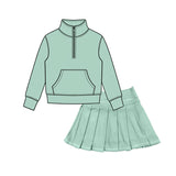 Preorder MOQ 5 pcs Each Style Solid Color Colorful Pullover Pleated Girls Skorts Set