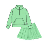 Preorder MOQ 5 pcs Each Style Solid Color Colorful Pullover Pleated Girls Skorts Set