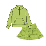 Preorder MOQ 5 pcs Each Style Solid Color Colorful Pullover Pleated Girls Skorts Set