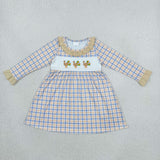 GLD1667 Smocked Thanksgiving Day Turkey Plaid Girl's Dress