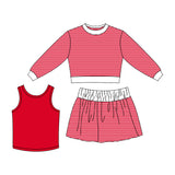 Preorder MOQ 5 pcs Each Style Colorful Stripe Vest 3 Pcs Girls Skorts Set
