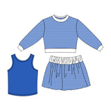 Preorder MOQ 5 pcs Each Style Colorful Stripe Vest 3 Pcs Girls Skorts Set
