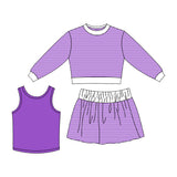 Preorder MOQ 5 pcs Each Style Colorful Stripe Vest 3 Pcs Girls Skorts Set