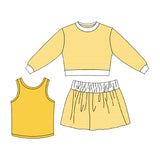 Preorder MOQ 5 pcs Each Style Colorful Stripe Vest 3 Pcs Girls Skorts Set