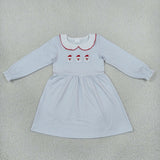 GLD1673 Christmas Santa Stripe Embroidery Girl's Dress