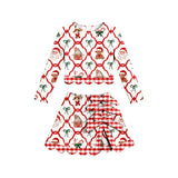 Preorder MOQ 5 pcs Each Style Christmas Santa Bows Scallop Edge Yoga Girls Skorts Set