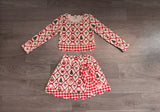 Preorder Samples GLD1676 Christmas Santa Bows Scallop Edge Yoga Girls Skorts Set