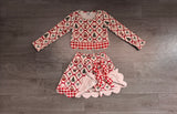 Preorder Samples GLD1676 Christmas Santa Bows Scallop Edge Yoga Girls Skorts Set
