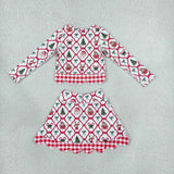 GLD1676 Christmas Santa Bows Scallop Edge Yoga Girls Skorts Set
