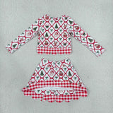 GLD1676 Christmas Santa Bows Scallop Edge Yoga Girls Skorts Set