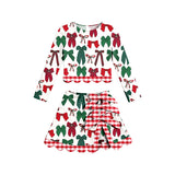 Preorder MOQ 5 pcs Each Style Christmas Santa Bows Scallop Edge Yoga Girls Skorts Set