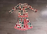 NO MOQ Preorder Samples GLD1677 Christmas Bows Scallop Edge Yoga Girls Skorts Set