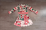 Preorder Samples GLD1677 Christmas Bows Scallop Edge Yoga Girls Skorts Set