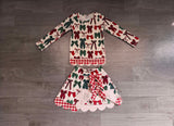 NO MOQ Preorder Samples GLD1677 Christmas Bows Scallop Edge Yoga Girls Skorts Set