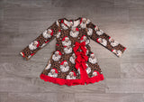 Preorder Samples GLD1679 Christmas Santa Leopard Bows Yoga Scallop Edge Girl's Dress-real pic 2026.8.26