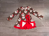 Preorder Samples GLD1679 Christmas Santa Leopard Bows Yoga Scallop Edge Girl's Dress-real pic 2026.8.26