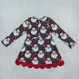 GLD1679 Christmas Santa Leopard Bows Yoga Scallop Edge Girl's Dress