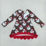 GLD1679 Christmas Santa Leopard Bows Yoga Scallop Edge Girl's Dress