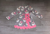 NO MOQ Preorder Samples GLD1680 Christmas Santa Bows Yoga Scallop Edge Girl's Dress