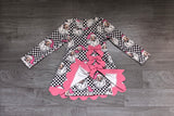 NO MOQ Preorder Samples GLD1680 Christmas Santa Bows Yoga Scallop Edge Girl's Dress