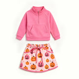 Preorder MOQ 5 pcs Each Style Halloween Pumpkin Pullover Yoga Girls Skorts Set
