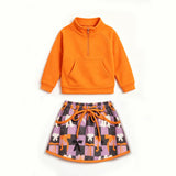 Preorder MOQ 5 pcs Each Style Halloween Pumpkin Pullover Yoga Girls Skorts Set